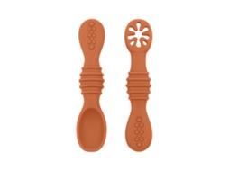 Conjunto de Talheres para Bebê , em Silicone de Qualidade Alimentar, com Colher Antiderrapante. MDUG (ocre Natural)