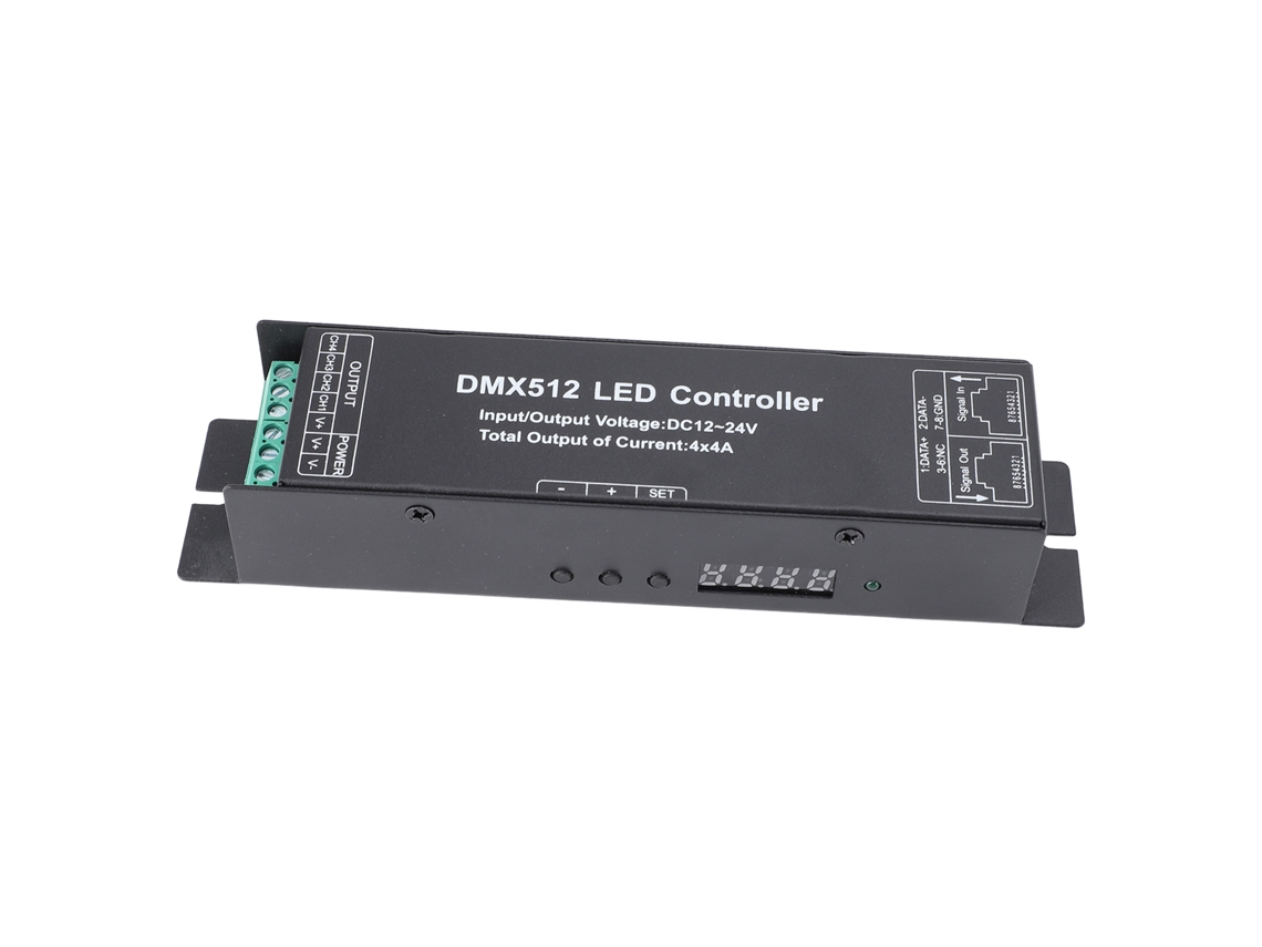 Controlador decodificador Dmx512 Led 4 canais Dc12v 24v para Fita Led iluminação de palco | S/MARCA