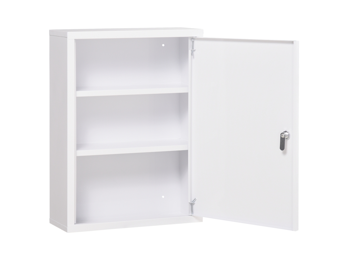 Armário Parede Medicamentos 40x15x53,5cm Branco Aço Com 3 Prateleiras E 2 Chaves Casa De Banho