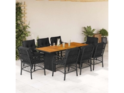 Vidaxl 9 Pcs Conjunto De Jantar P/ Jardim C/ Almofadões Vime Pe Preto
