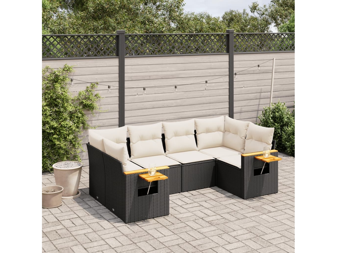 Vidaxl 6 Pcs Conjunto Sofás de Jardim C/ Almofadões Vime Pe Preto