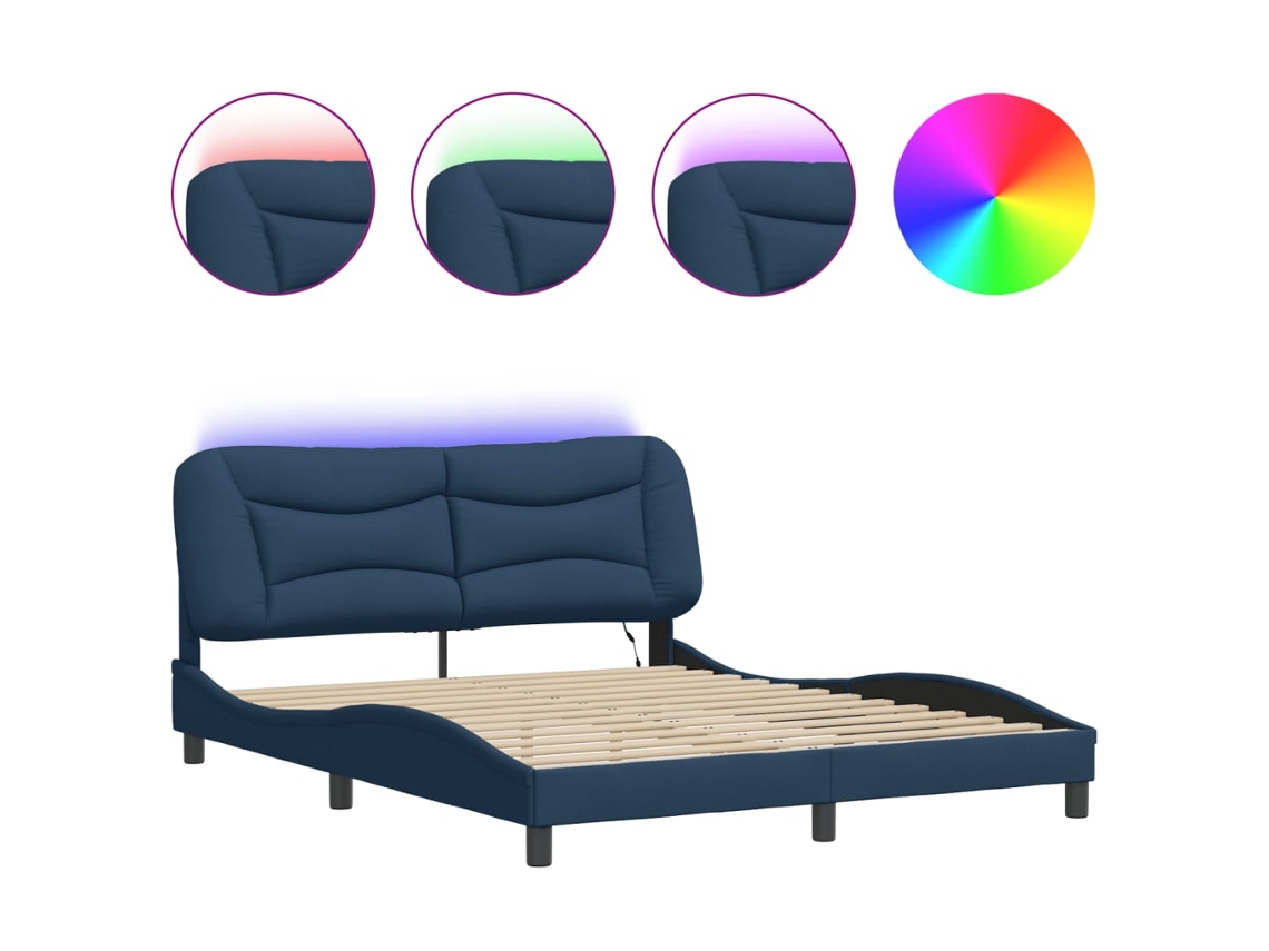 Estrutura de cama com LED MAISON EXCLUSIVE sem colchão 160x200 cm tecido azul