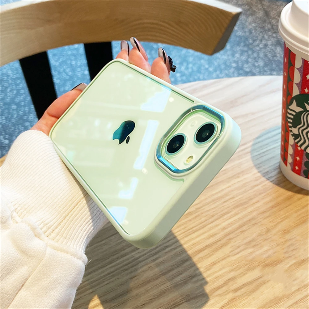 Funda Protectora Transparente De Metal Para Iphone 14 Plus (verde)