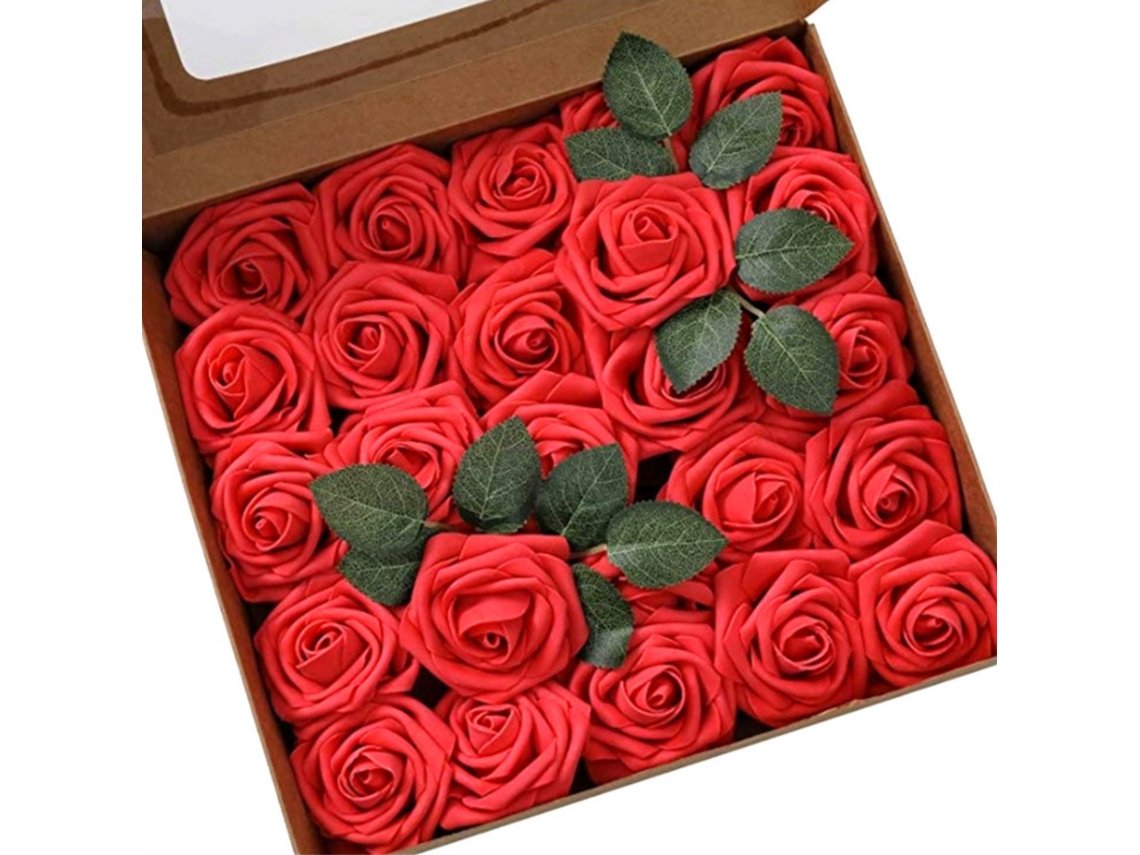 Laxiscreed Conjunto De 25 Rosas De Espuma Artificial Com Haste E Folhas Para Decoração Elegante