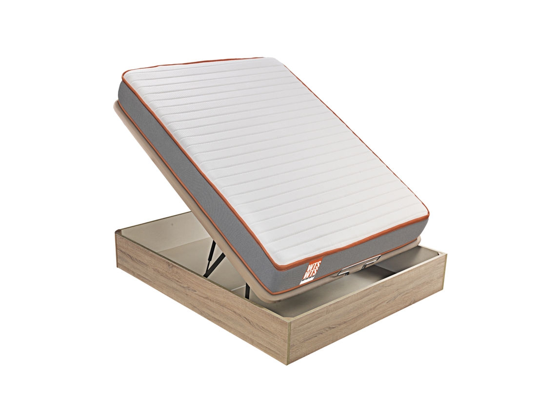 Pack WHAT THE SLEEP Sommier Natural + Colchão Espuma Rap (140 x 190 - 54 Cm de Altura)