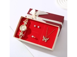 Conjunto de Presente Feminino com Relógio Butterfly, Brincos, Anel, Colar e Caixas SPQMENT