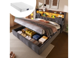 Cama Estofada de 160x200 Cm com Arrumação Hidráulica e Cabeceira Led, 4 Estações de Carregamento , (com Colchão). DELCOND (usb/tipo c)