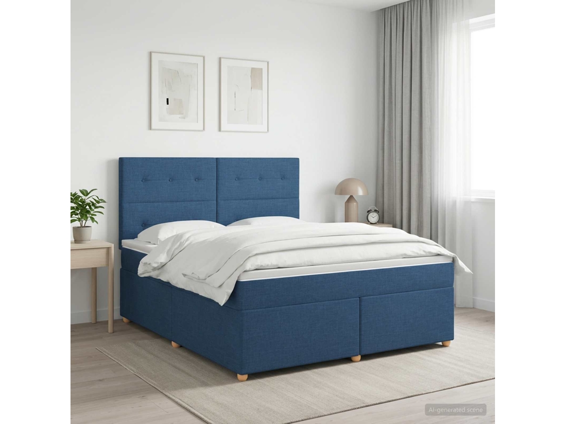 Vidaxl Cama Box Spring Com Colchão Azul 140 X 200 Cm Tecido