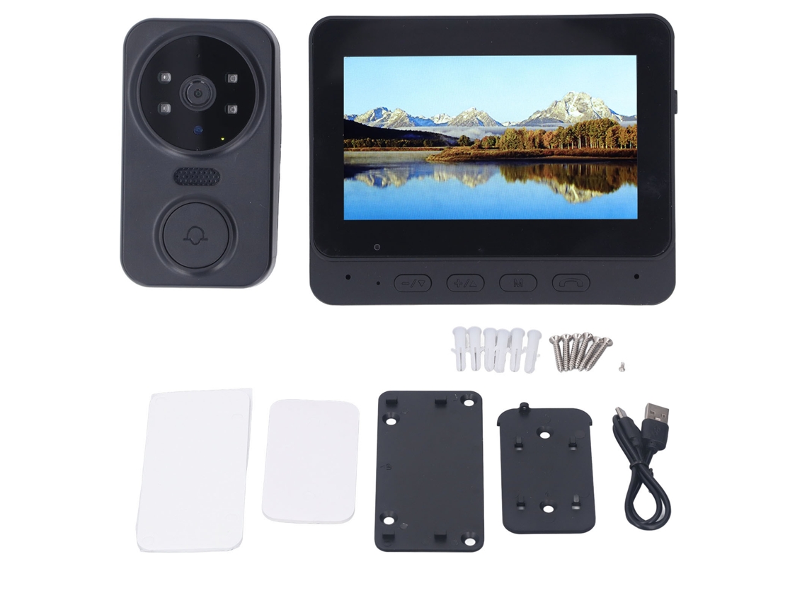 Yuru sistema de Interfone com Vídeo Sem Fio Tela Ips 4,3 Polegadas Visão Noturna 70° Intercomunicador Duplo Kit Campainha com Vídeo Dc5v 2a