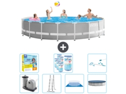 Piscina INTEX Round Prism Frame 548 X 122 Cm Cinza Inclui Bomba Escada Lençol Cobertura Pacote de Manutenção Filtros Kit de Limpeza