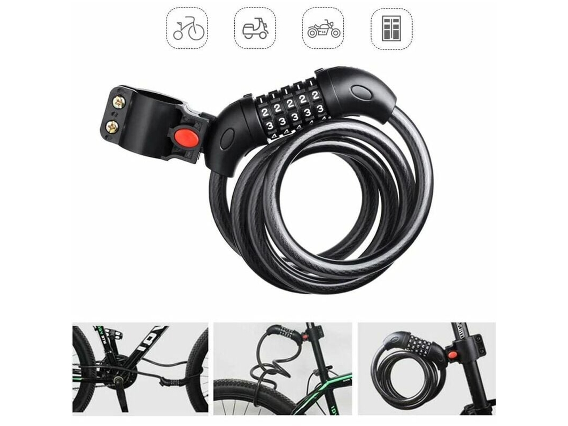 Cadeado Para Bicicleta, Trava De Cabo Para Bicicleta, Scooter E Motocicleta Com Código Inteligente De 5 Dígitos. Aquaforge