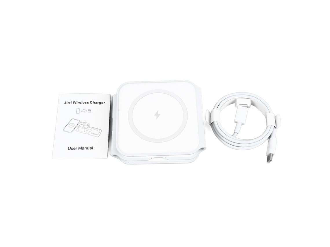 Carregador Magnético Semi Fio 3 Em 1 Dobrável 15w Branco Para Ios Fones De Ouvido Relógios Telefones