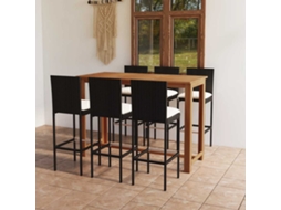 Vidaxl 7 Pcs Conjunto De Bar Para Jardim Com Almofadões Preto