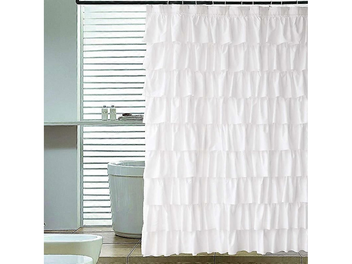 Cortina De Chuveiro Com Babados, Poliéster Macio, Branca, 71x71 Polegadas, Para Decoração De Banheiro