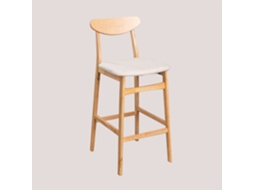 Sklum Banqueta Alta Em Tecido E Madeira Cloda Poliéster Madeira Natural - Linho Bege ↑75 Cm