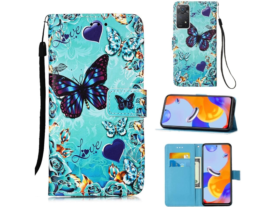 Capa Fólio Note Protetora Borboleta para Xiaomi Redmi Note 11 Pro 4G/5G HONGWE. Magnética
