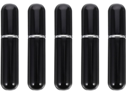 Frasco de perfume recarregável de 5ml Na Cor Preta, fabricado em alumínio e vidro, tamanho mini.