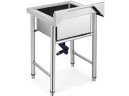 Pia Comercial de Aço Inoxidável 1 Compartimento com Tamanho 44 X 25 Cm e Total 93 61 60 para Cozinha 4 Pés em Formato H Balcão Inferior