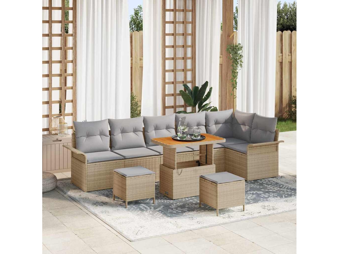 Vidaxl Conjunto De Sofá De Jardim 9 Pcs Bege E Cinza Claro