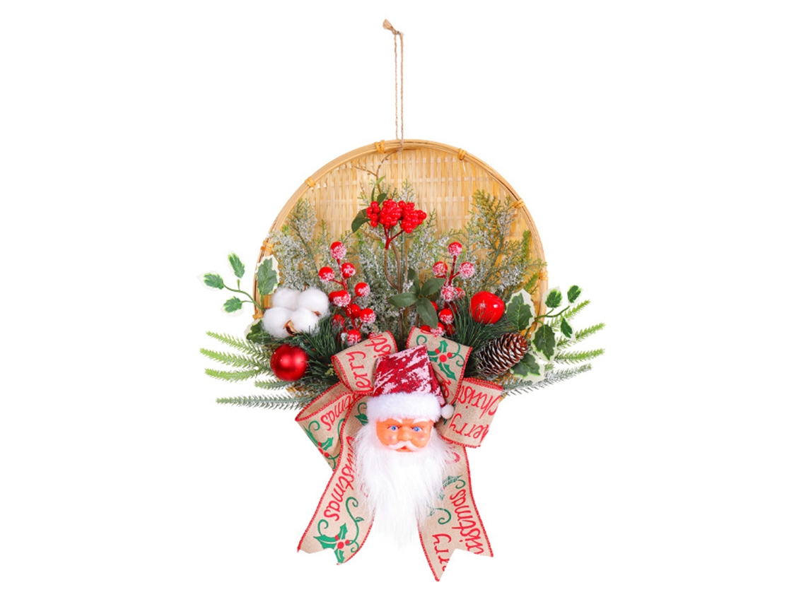 Laxiscreed Coroa De Natal Decorativa Com Pai Natal Em Cesto De Bambu Para Porta De Exterior