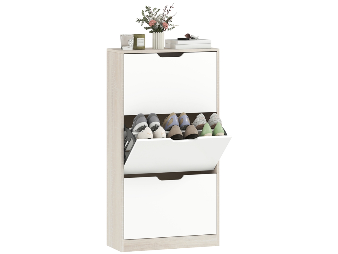 Sapateiro Estreito 3 Portas Dobráveis Sapateiro Salão de Entrada para 18 Pares Sapatos 62,5x26x117,5 Cm Carvalho e Branco Ge
