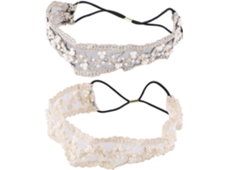 Conjunto de 2 faixas de cabelo femininas com textura delicada, com detalhes decorativos e elásticos.