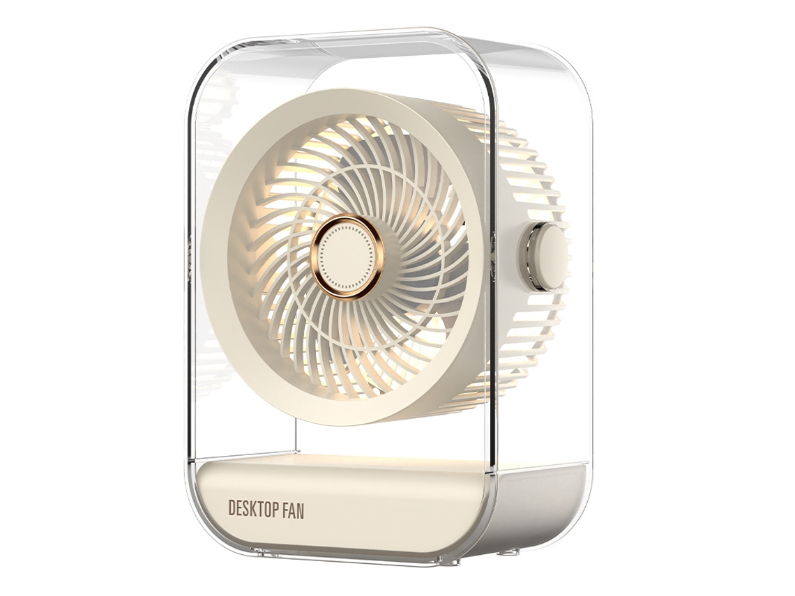 Ventoinha de Mesa Portátil HENTEN HOME recarregável USB, 3 velocidades, luz noturna, branco
