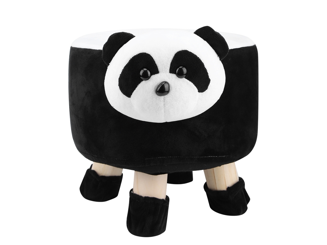 Bancinho de Madeira Sólida Flanela Panda Mini para Casa