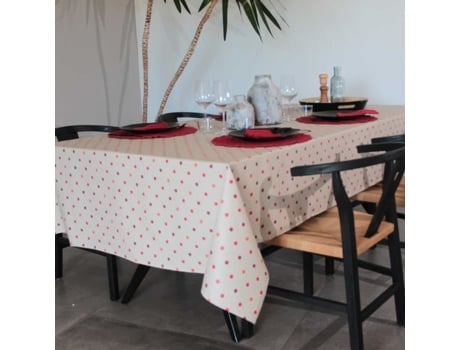 Toalha De Mesa Sud Etoffe Revestida Bolinhas Lavável Algodão Vermelho (250x150cm)