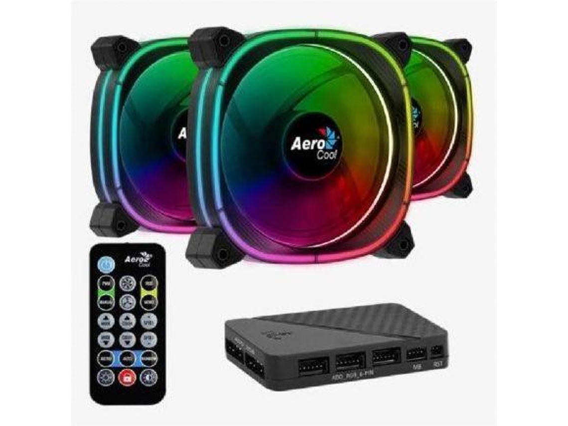 Pack 3 Ventoinhas AEROCOOL Astro 12 Pro RGB+ H66F Hub + Comando