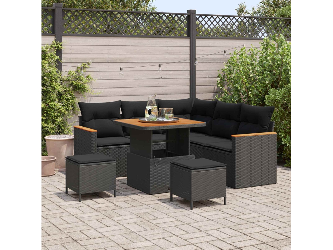 Vidaxl Conjunto De Sofá De Jardim 8 Unid. Preto Vime Pe