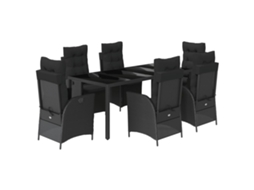 Conjunto de 7 Jantar para Jardim com Almofadões Vime Pe Preto MAISON EXCLUSIVE