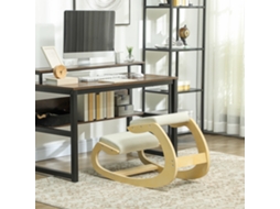 Cadeira Ergonômica De Joelhos Com Balanço, Moderna, Tecido Linho E Bétula, 55x85x55 Cm, Creme