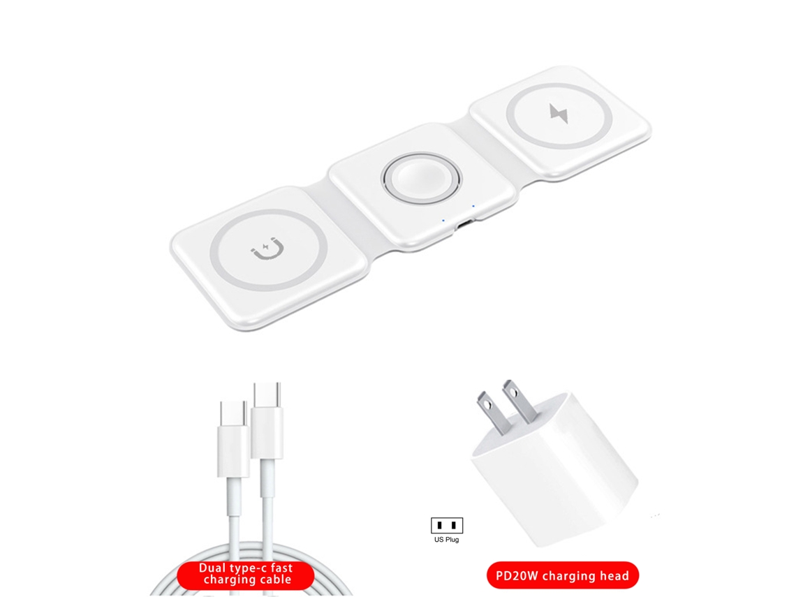 Carregador Sem Fio EOOCOO, 3 em 1, rápido 20w