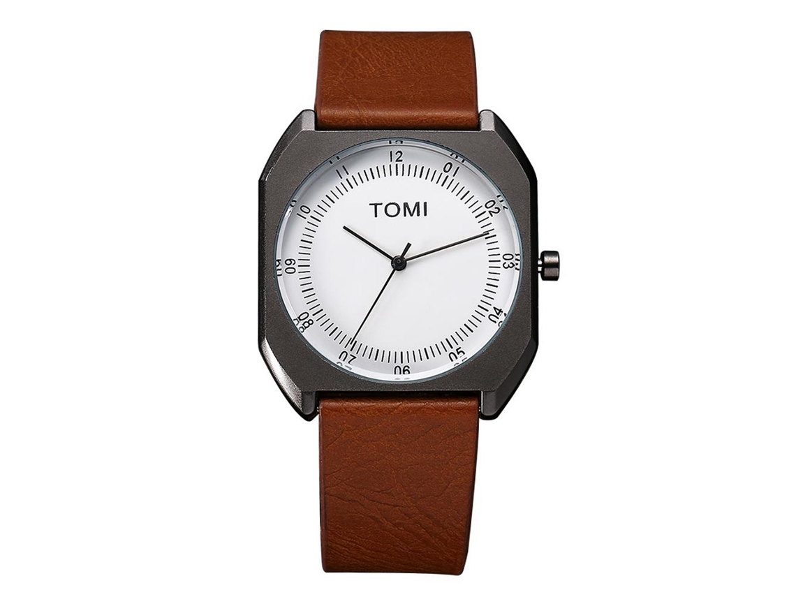 Reloj Hombre Estilo Simple Correa Pu Analógico Cuarzo Tomi Marrón Oscuro Negro