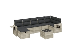 Conjunto 8 sofás jardim c/ almofadões VIDAXL vime PE cinzento-claro