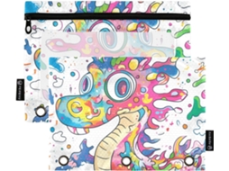 Pasta Colorida Com Desenho De Dragão, Janela Transparente, Ilhós E 3 Compartimentos Lápis, Ideal Material
