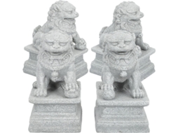 Conjunto 2 Pares Estatuetas Filhotes Guardião Chineses Material Sintético Estilo Chinês Realista Compactas GOKOCO