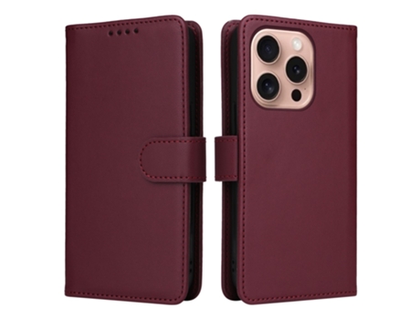 Betopnice Capa Em Couro Pu Destacável 2 Em 1 Para Apple Iphone 16 Pro - Vinho Tinto