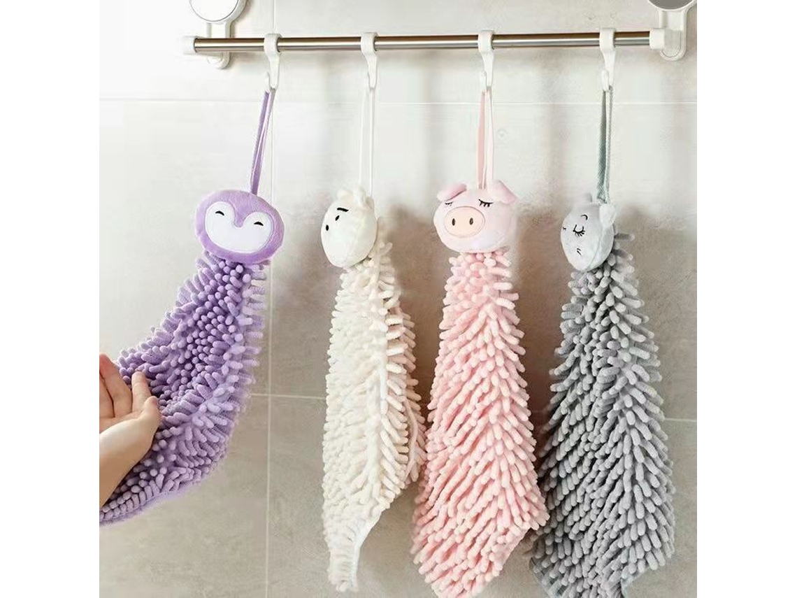 Conjunto de 4 Toalhas de Pendurar Macias e Fofas em Chenille com Estampas de Animais Divertidos e Absorventes AQUAFORGE