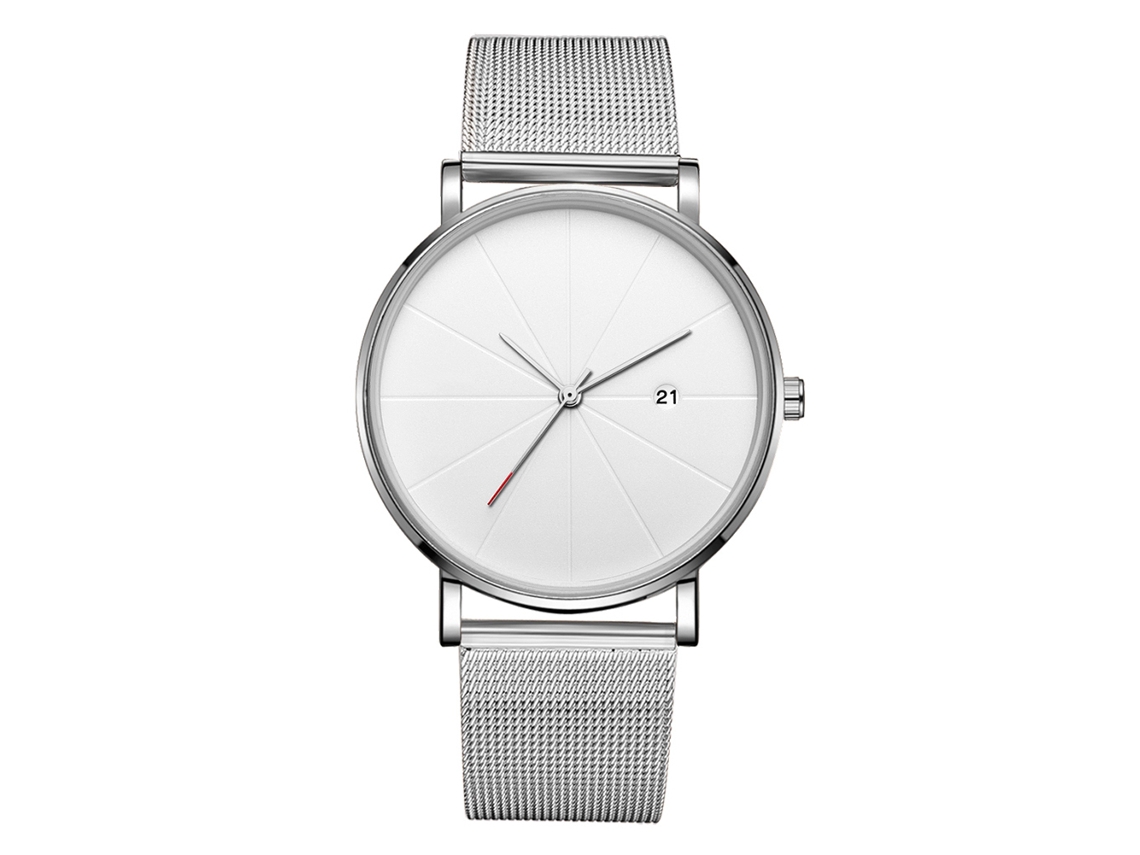 Reloj De Pulsera Mecánico De Cuarzo (correa Plata Caja Plata Esfera Blanca Manecillas Plata)