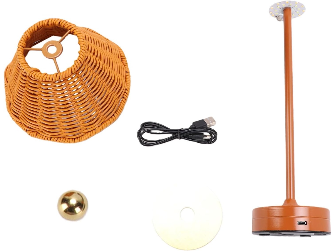 Luminária de Mesa Led em Rattan Trançado, Pequena, Recarregável e Semi Fio, Com Intensidade Regulável e Controle por