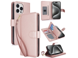 Capa Carteira De Couro Para Iphone 16 Pro Max - Com Rfid - Para Vários Cartões