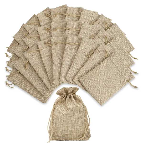 Pacote Com 24 Sacolas De Presente, Juta, Pequenas , Tecido, Linho, Juta Para Joias, Casamentos E Festas Natal. Aquaforge (7 X 9 Cm)