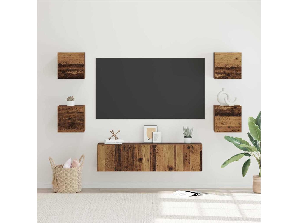 Vidaxl Conjunto de Móvel de Tv 6 Pcs Madeira Antiga Madeira Processada