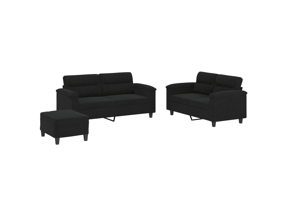 Conjunto de Sofás com Almofadões Tecido Microfibra Preto MAISON EXCLUSIVE
