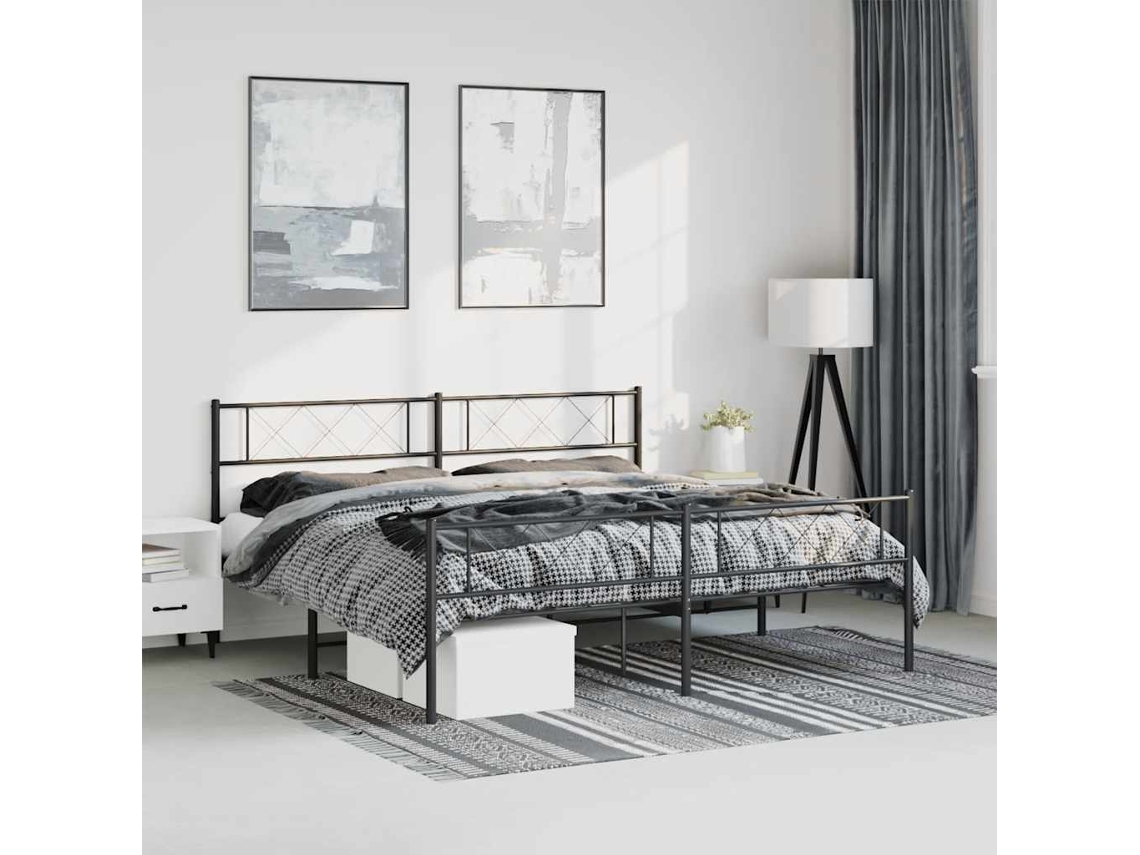 Vidaxl Estrutura De Cama Com Cabeceira E Pés 183x213 Cm Metal Preto