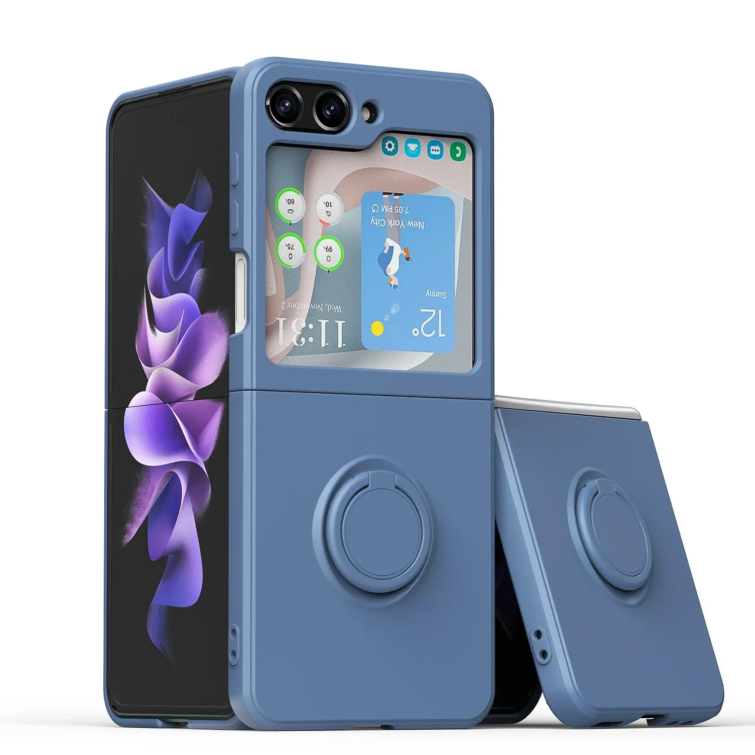 (cinza Azul, Galaxy Z Flip3 5g) Capa Protetora De Silicone Líquido, Anti-choque E Antiderrapante, Suporte De Anel, Material Tpu Macio