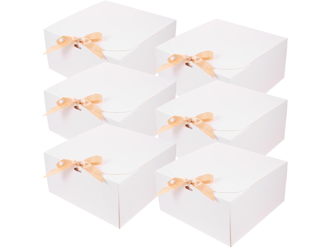 Conjunto De 6 Caixas Papel Branco Para Bolos Com Fecho Fita, Pré Dobradas E Fáceis De Montar, Ideais Para Bolos Em