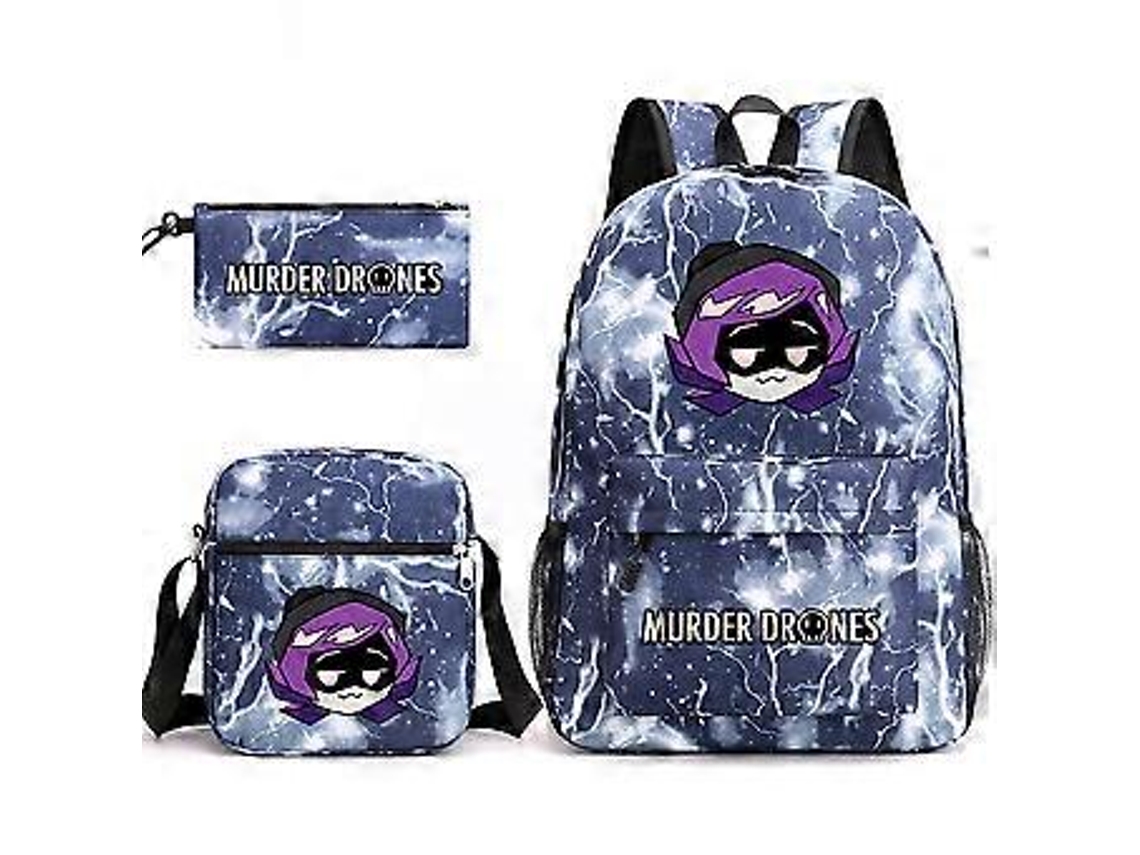 Conjunto De Três Peças Mochila Escolar Uzi Com Estojo Para Lápis E Bolsa Ombro Murder Drones _1 Aquaforge